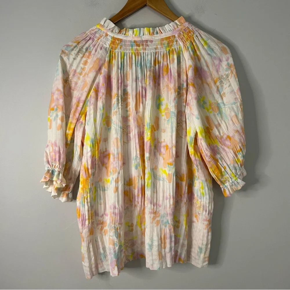 Current Air Anthropologie Pastel Watercolor Printed V-Neck Blouse - Picture 3 of 6